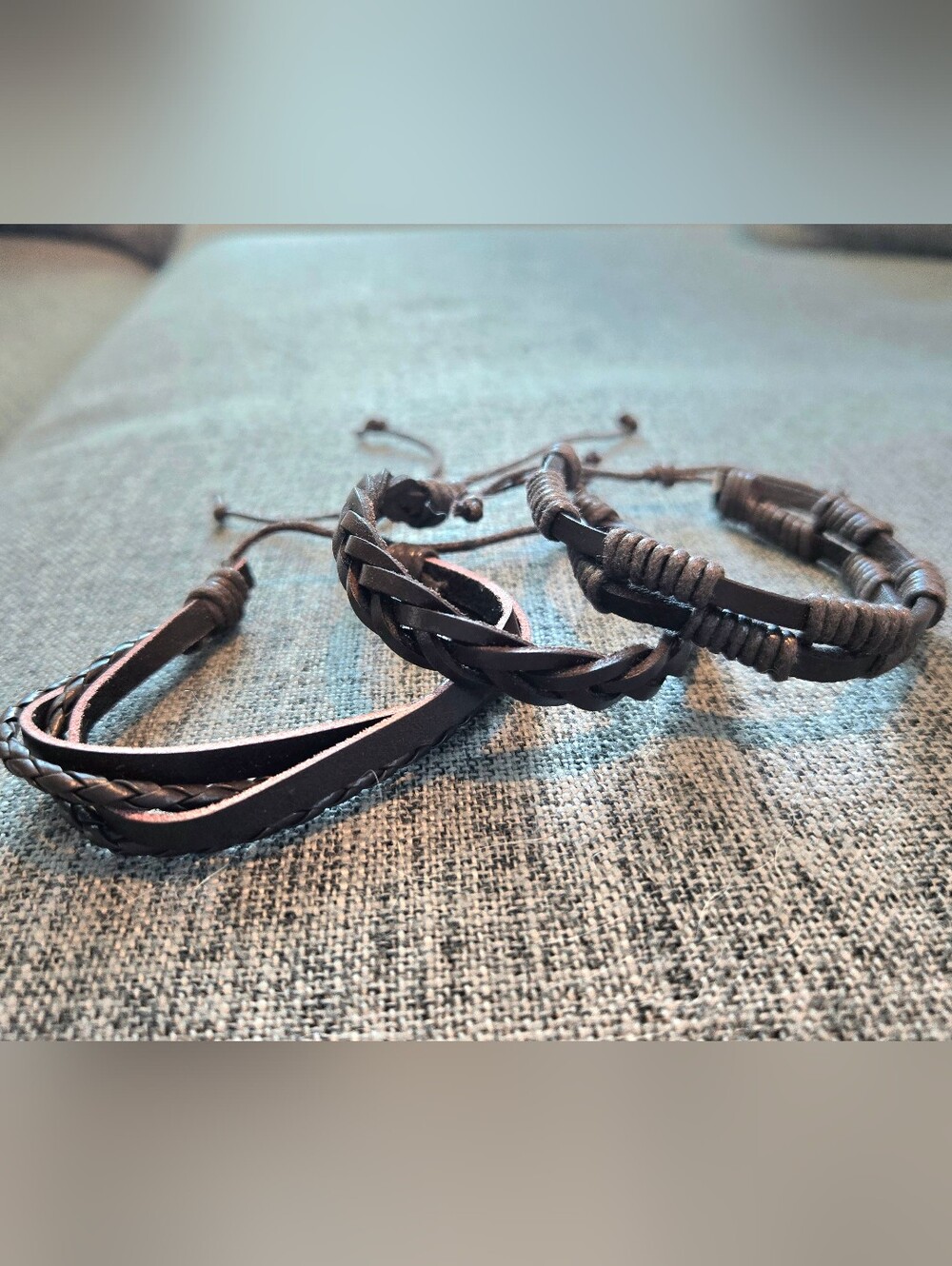 Set of Black Braided Leather Adjustable Bracelets
